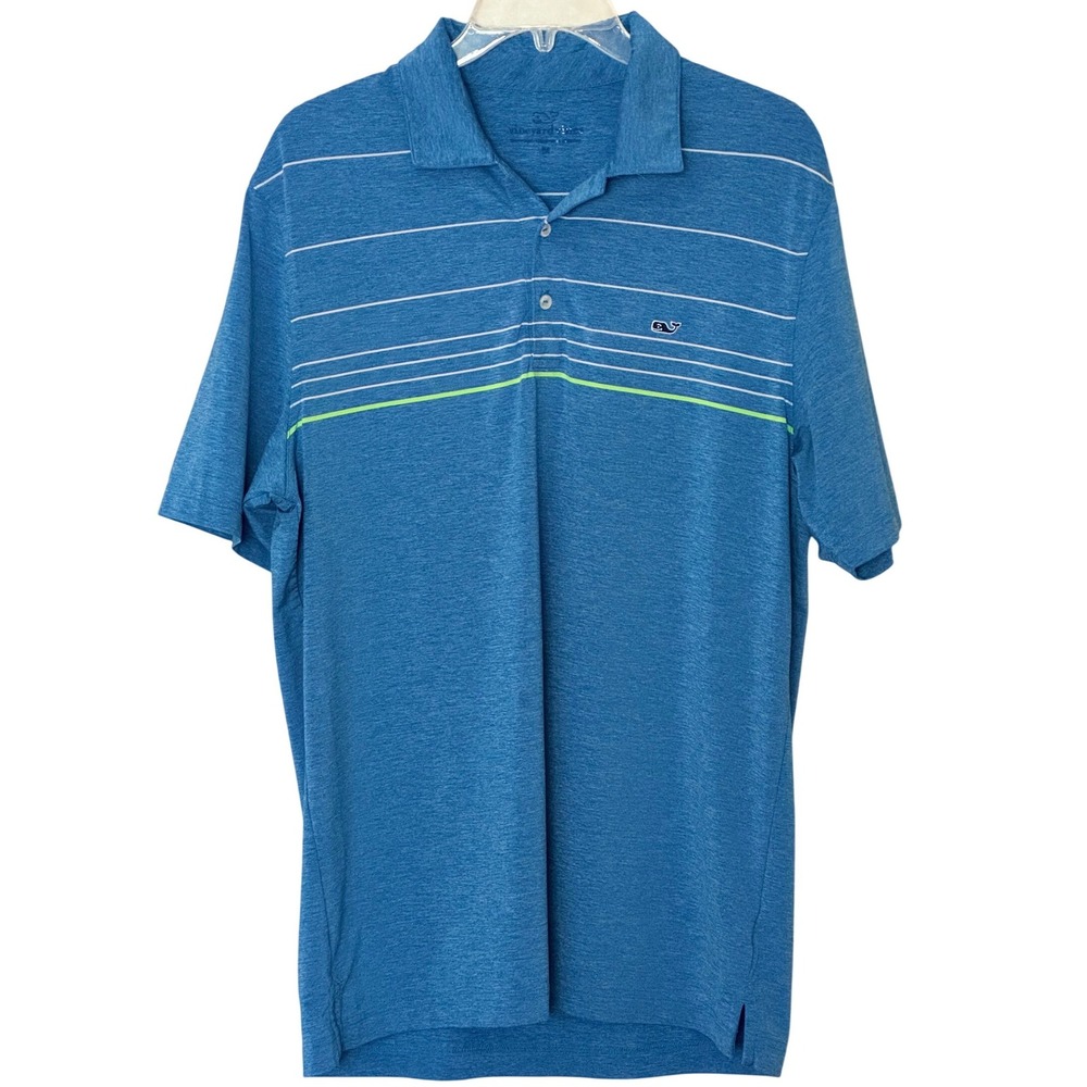 Vineyard Vines Polo Shirt Blue Striped Performance Mens Size Medium